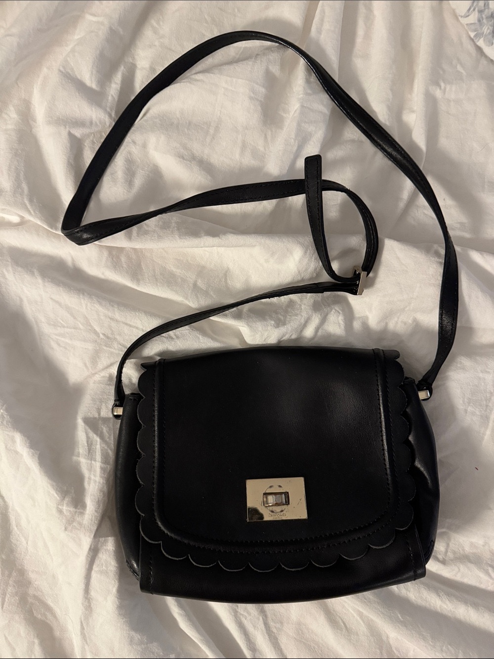 kate spade Black Scalloped Flap Crossbody with Gold Hardware